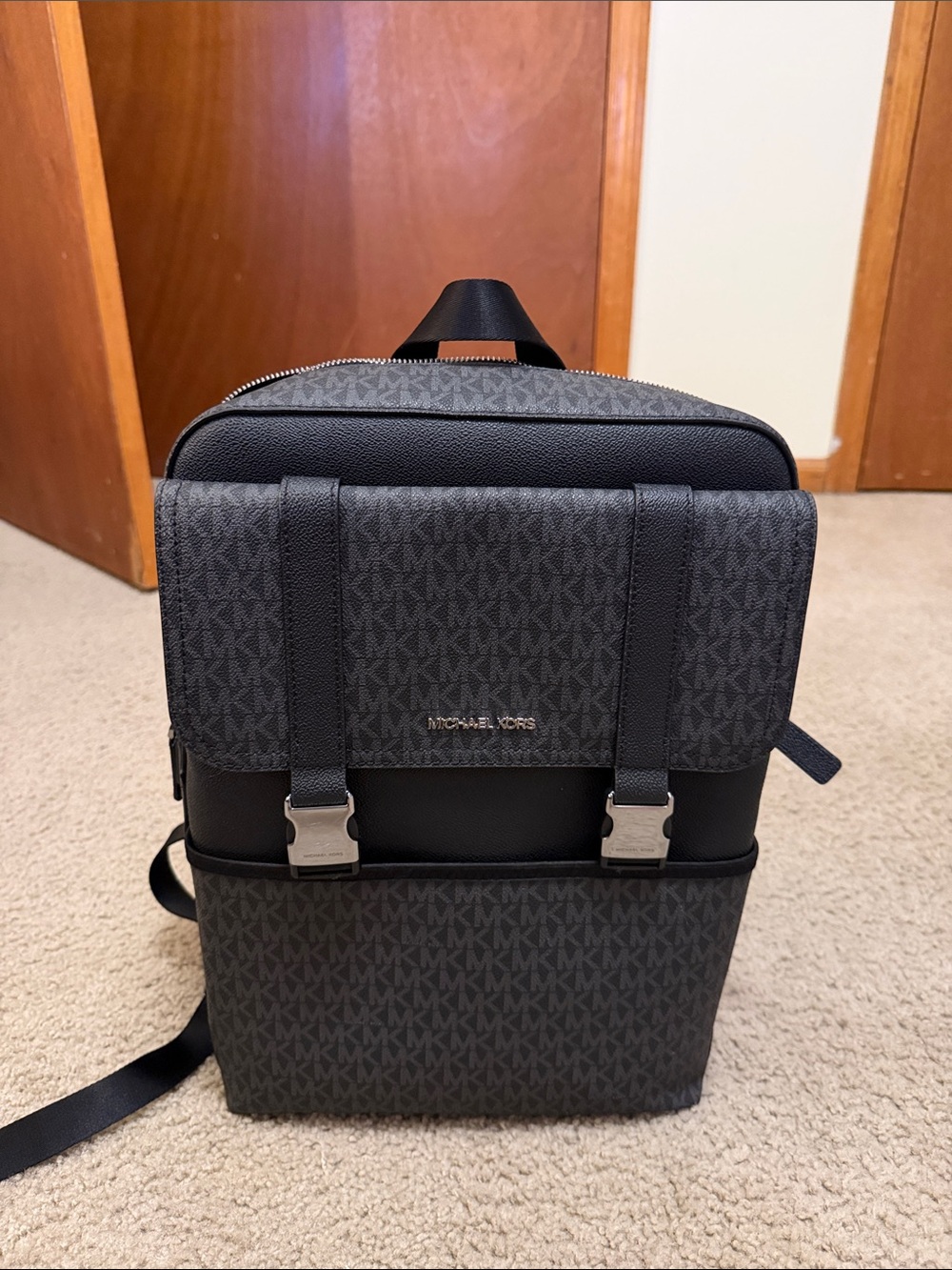 Michael Kors Men's Gray Black MK Logo Backpack
